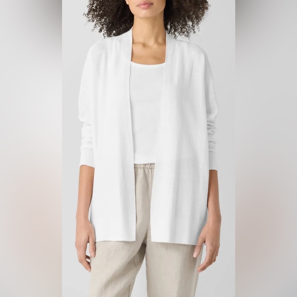 Eileen Fisher Organic Linen Cotton Long Cardigan Sweater Size Large White